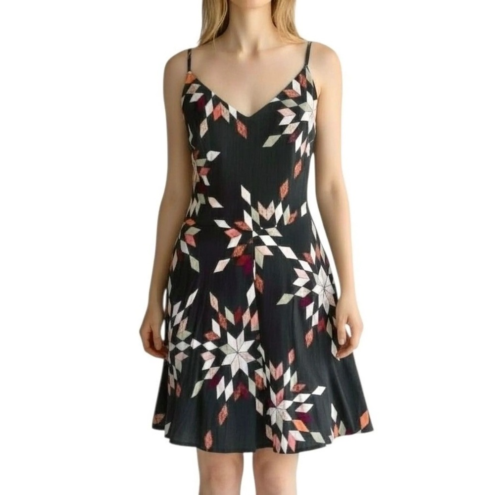 GAP Black Slip Dress with Pink and Cream Geometric Floral Print